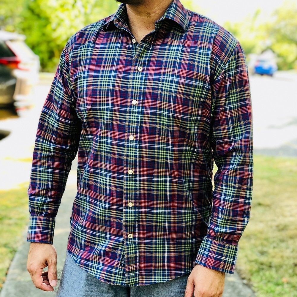 Burberry London Mens Cotton Plaid Long Sleeve Shirt. Size Medium